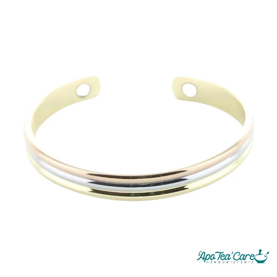 Bracelet Cuivre Magnétique Jonc Arrondi – 3 Métaux Or, Argent & Cuivre avec 2 Aimants
