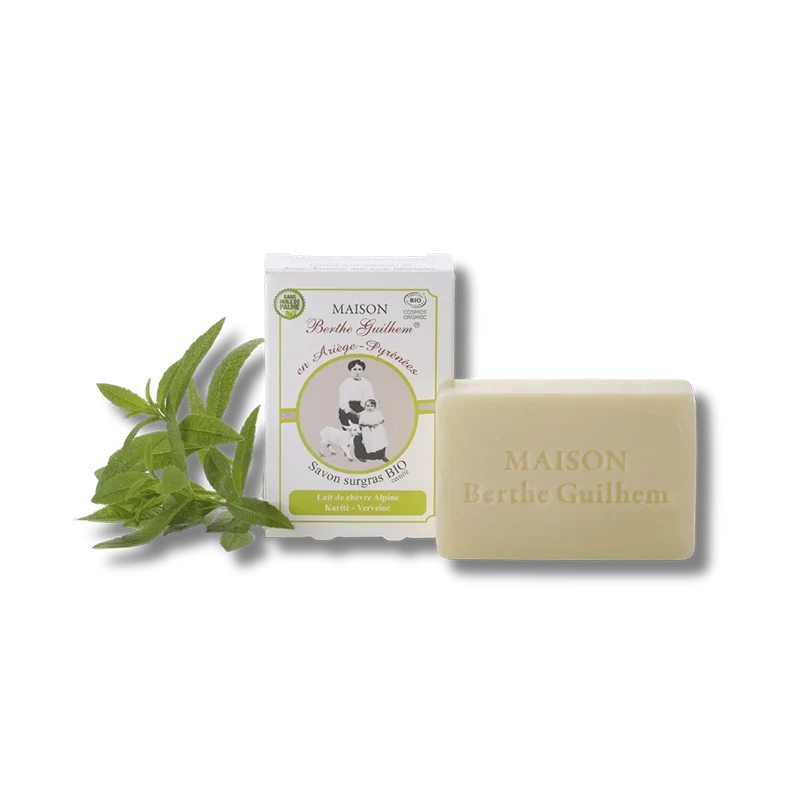 Savon surgras au lait de chèvre frais BIO - Beurre de Karité et Verveine