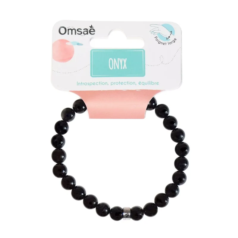 Bracelet Onyx Perles rondes 8 mm Poignet large
