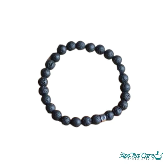 Bracelet Pierre Lave Perles Rondes 8mm Poignet large