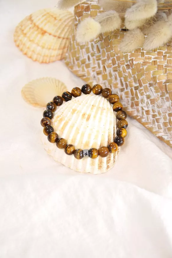 Bracelet Oeil de Tigre Perles rondes 8 mm Format Poignet Normal ou Large