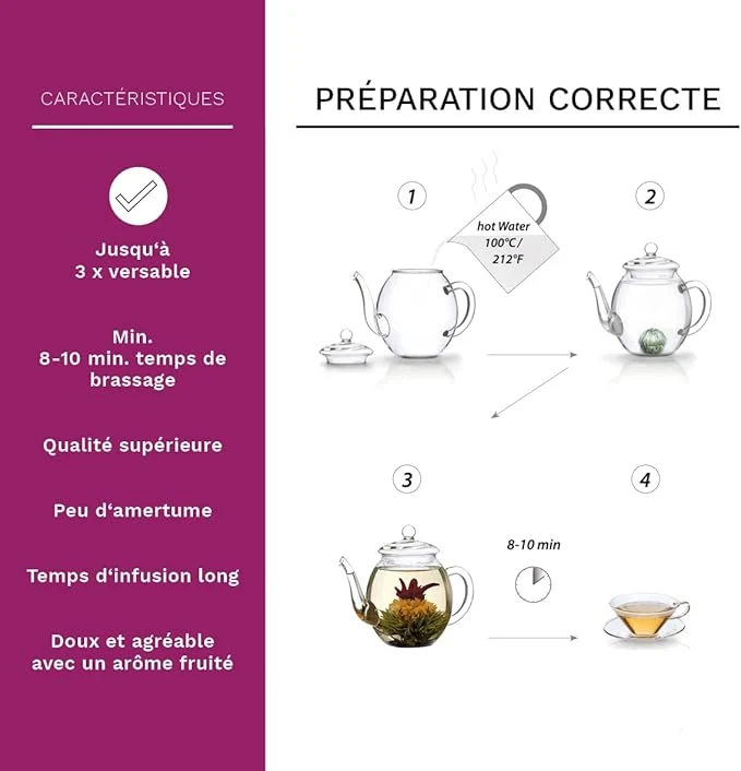 Créano Théière en verre (INCLUS : 2 thés blancs et thés verts)