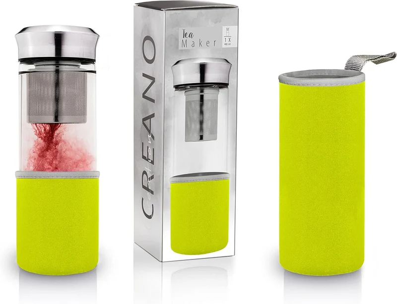 Creano Théière Teamaker Bouteille de Thé à Emporter en Verre avec Passoire