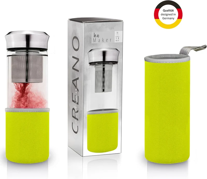 Creano Théière Teamaker Bouteille de Thé à Emporter en Verre avec Passoire