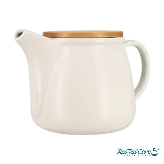 Théière Mona 1L en Porcelaine Blanche et Couvercle en Bois