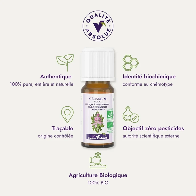 Huile essentielle Géranium rosat Bio Dr Valnet