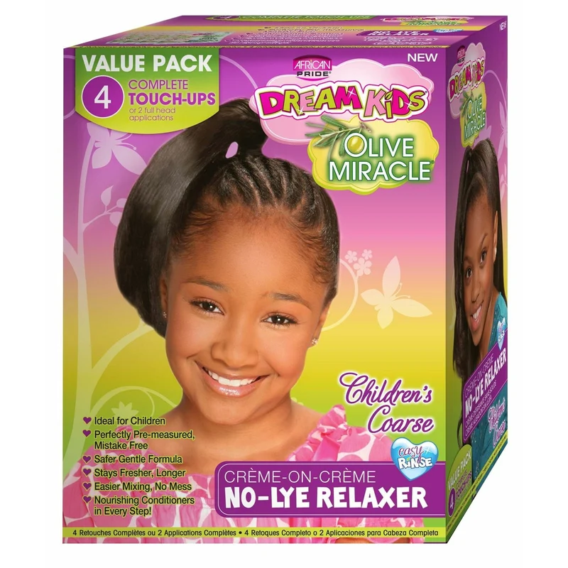 AFRICAN PRIDE OLIVE MIRACLE DREAM KIDS≡ Kit 4 Défrisant Pour Enfant "Coarse"