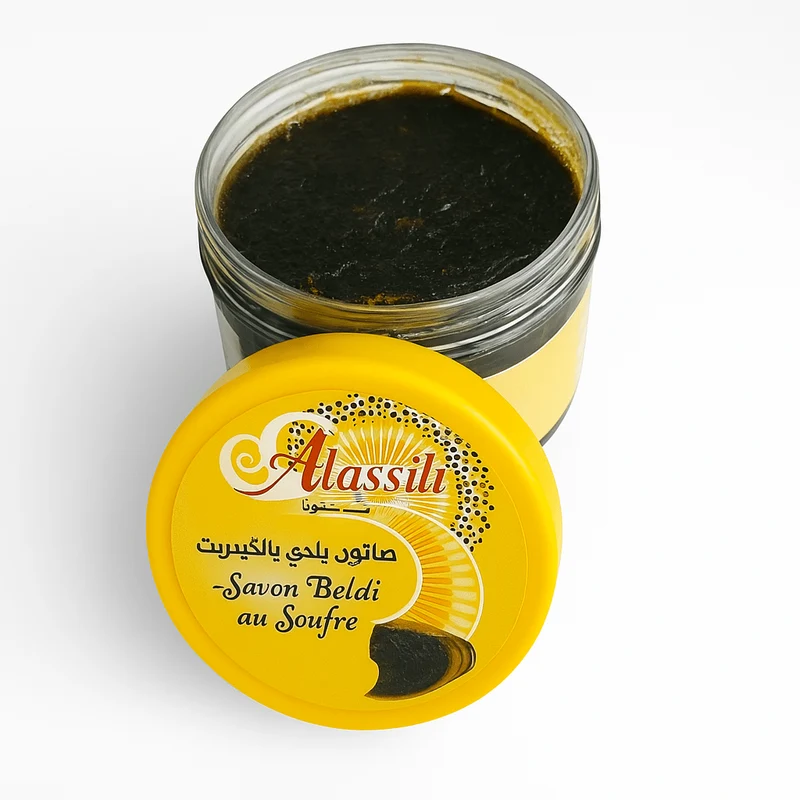 Savon Noir beldi Au Soufre 200g du Maroc | Peeling, Exfoliation et Anti-Odeurs