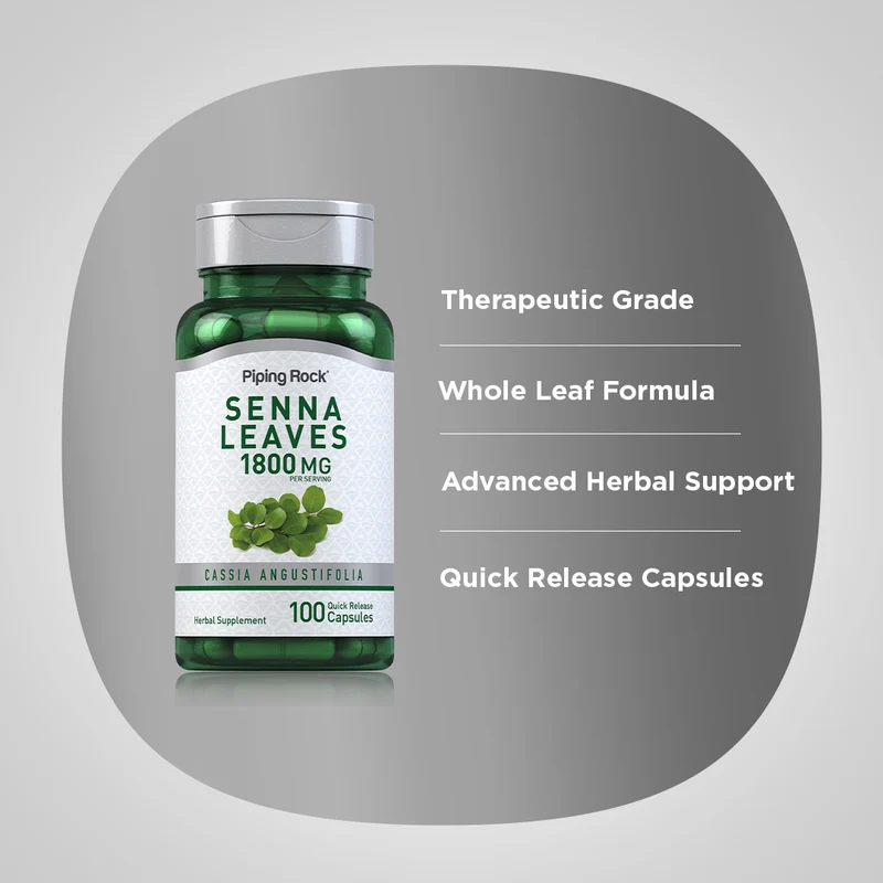 Senna Leaves, 1800 mg (per serving), 100 Quick Release Capsules, 2 Bottles