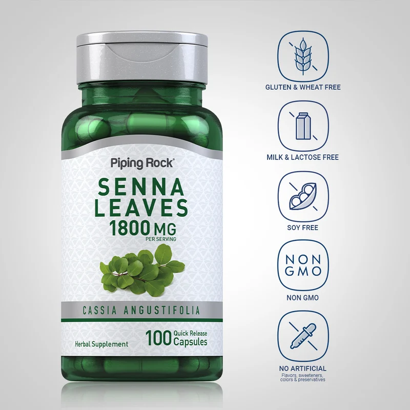 Senna Leaves, 1800 mg (per serving), 100 Quick Release Capsules, 2 Bottles