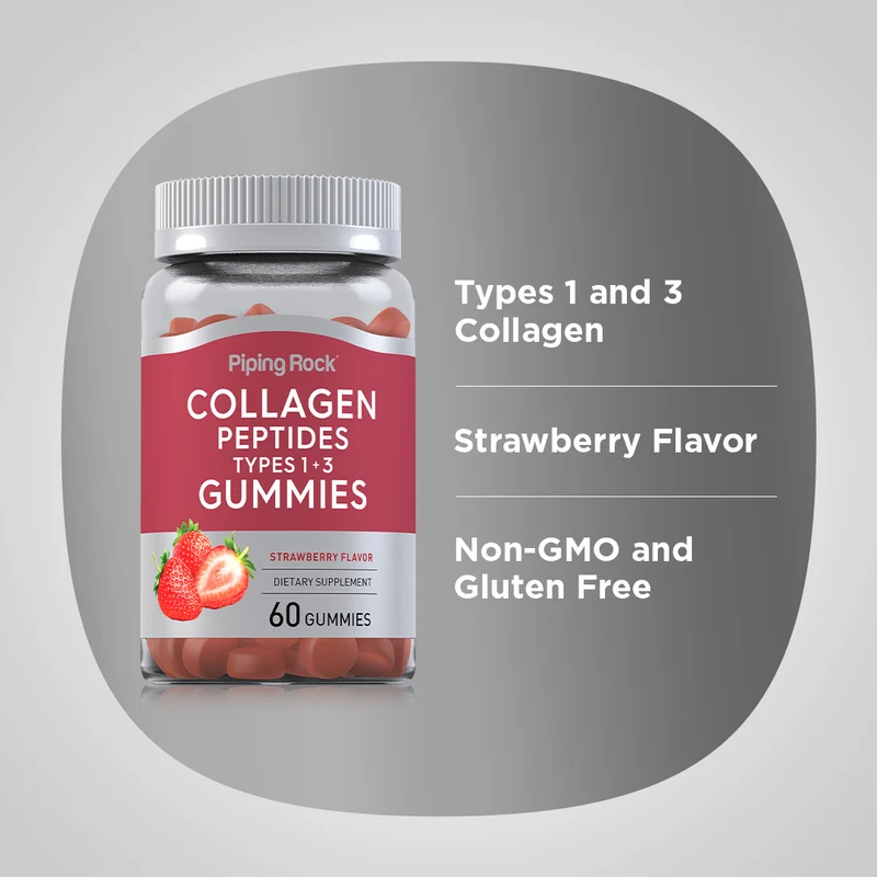 Collagen Type 1 & 3 (Strawberry), 60 Gummies, 2 Bottles