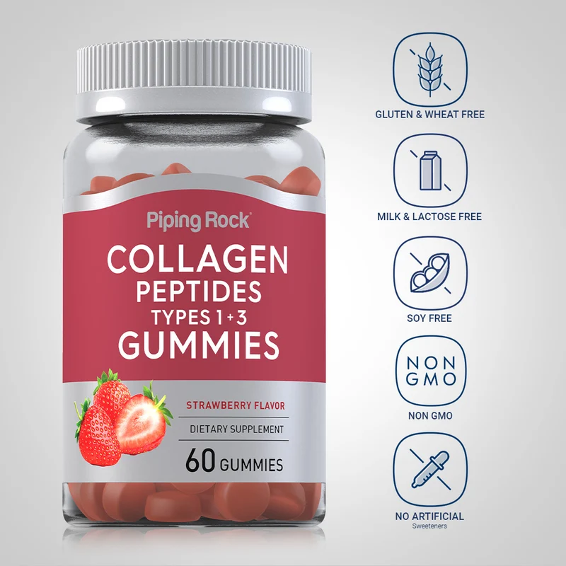 Collagen Type 1 & 3 (Strawberry), 60 Gummies, 2 Bottles
