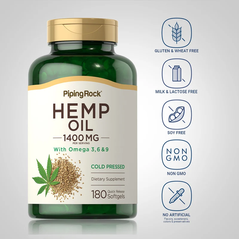 Hemp Seed Oil (Cold Pressed), 1400 mg (per serving), 180 Quick Release Softgels, 2 Bottles