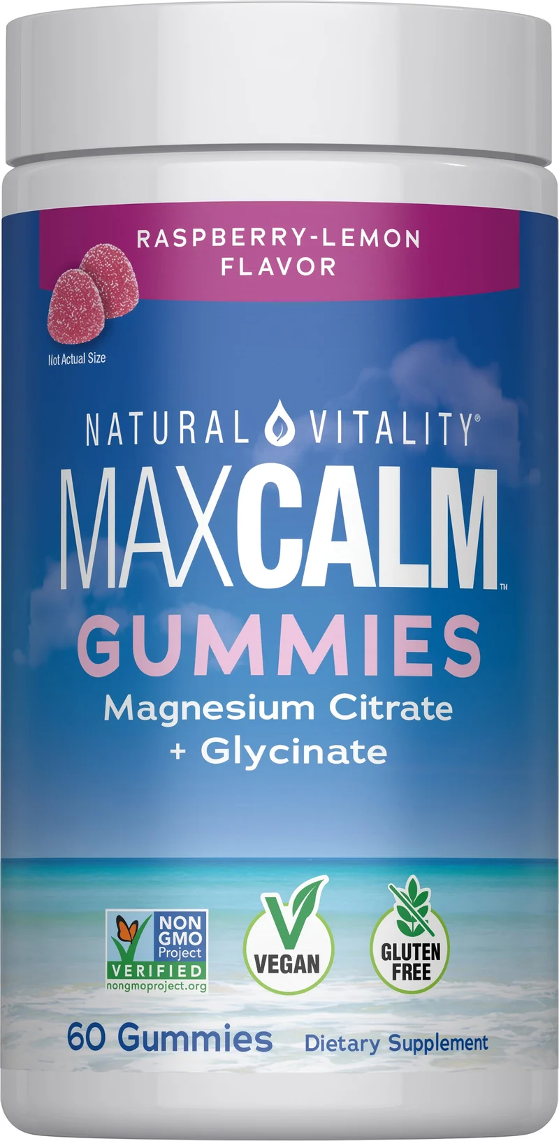 MAXCALM Gummies Raspberry-Lemon Flavor, 60 Tasty Gummies