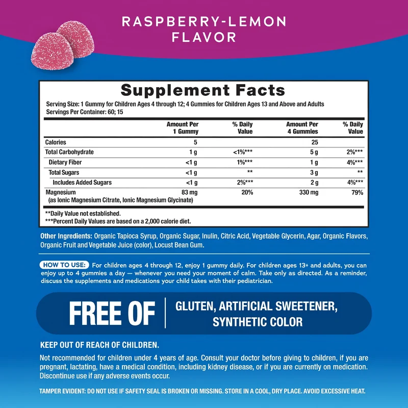 MAXCALM Gummies Raspberry-Lemon Flavor, 60 Tasty Gummies