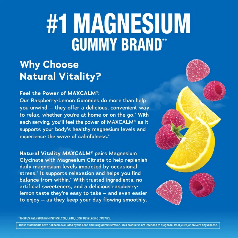 MAXCALM Gummies Raspberry-Lemon Flavor, 60 Tasty Gummies