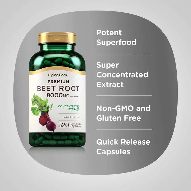 Beet Root Concentrated Extract, 8000 mg, 320 Quick Release Capsules, 2 Bottles