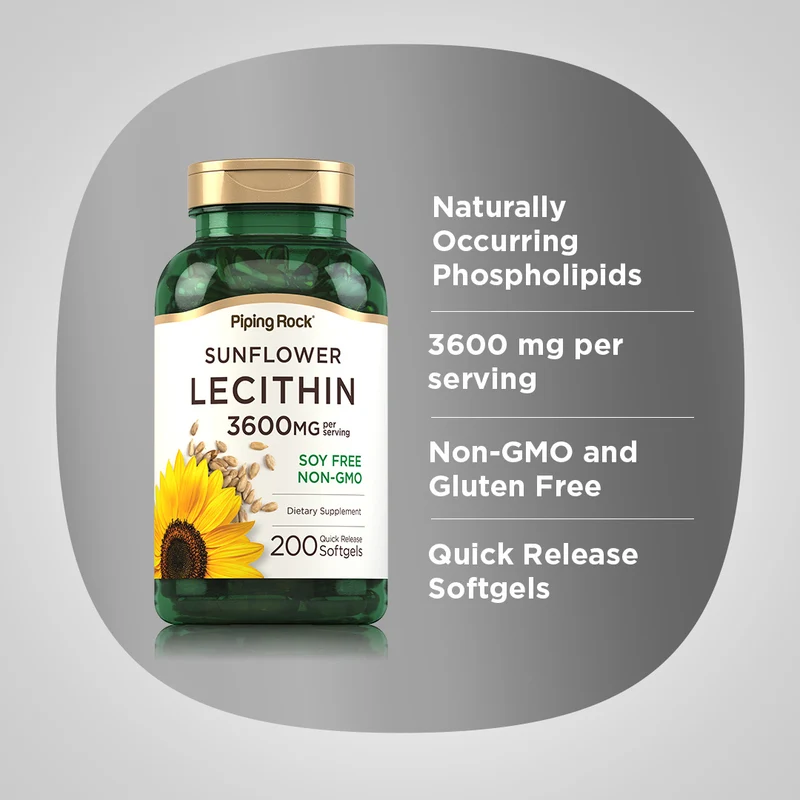 Sunflower Lecithin, 3600 mg (per serving), 200 Quick Release Softgels