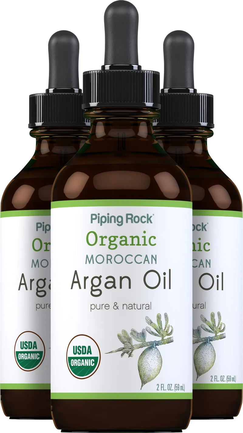 Argan Oil Pure Moroccan Liquid Gold (Organic), 2 fl oz (59 mL) Dropper Bottle, 3 Dropper Bottles