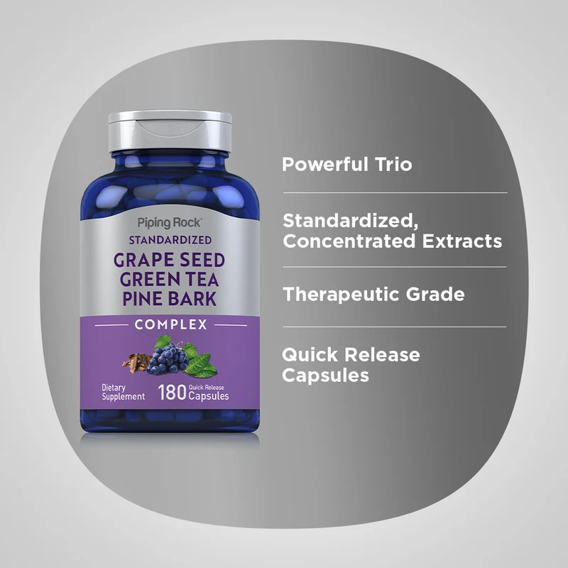 Standardized Grape seed, Green Tea & Pine Bark Complex, 180 Quick Release Capsules, 2 Bottles