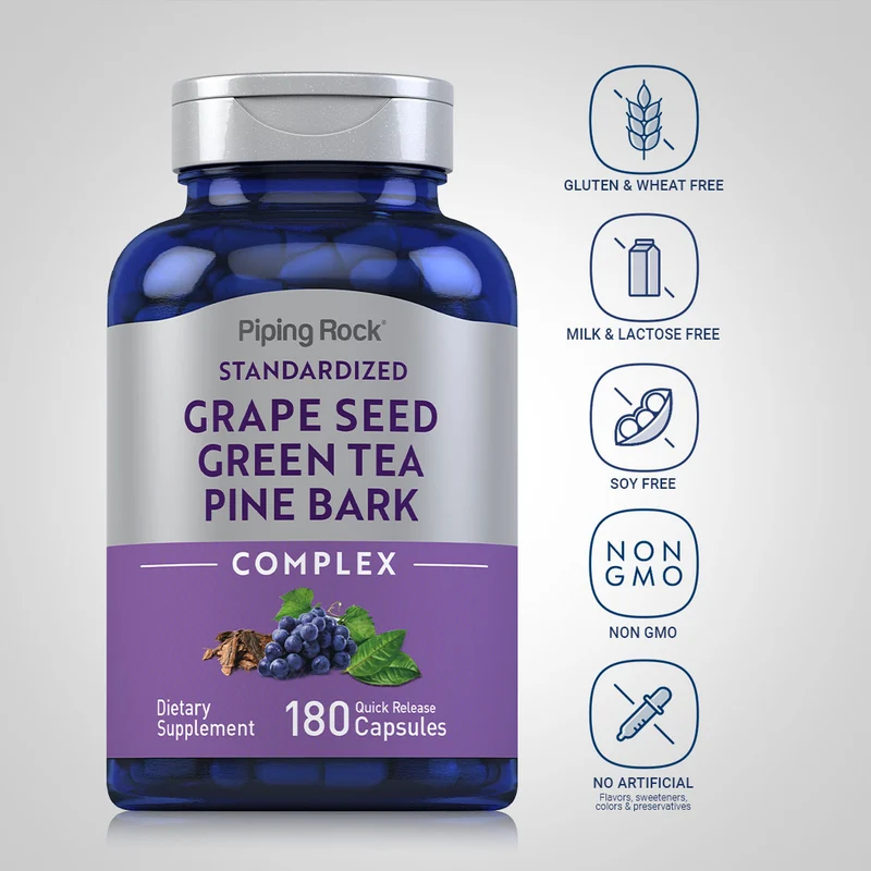 Standardized Grape seed, Green Tea & Pine Bark Complex, 180 Quick Release Capsules, 2 Bottles