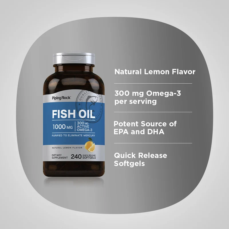 Omega-3 Fish Oil Lemon Flavor, 1000 mg, 240 Quick Release Softgels, 2 Bottles