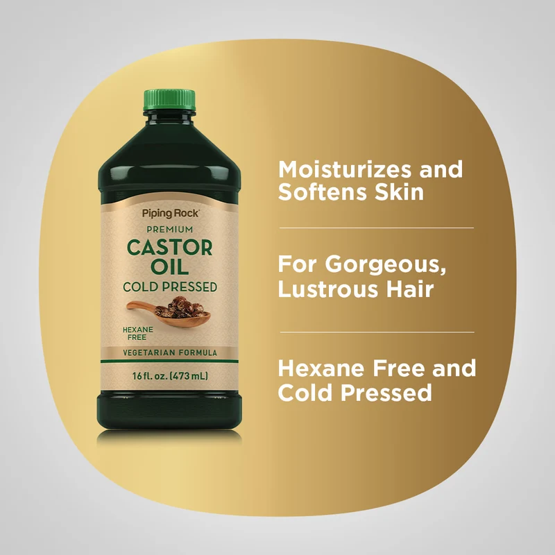 Castor Oil (Cold Pressed) Hexane Free, 16 fl oz (473 mL) Bottle