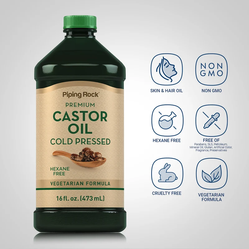 Castor Oil (Cold Pressed) Hexane Free, 16 fl oz (473 mL) Bottle