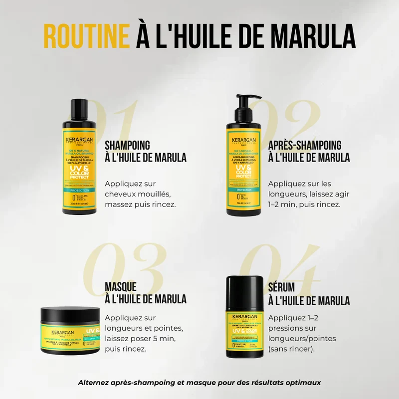 Coffret UV Marula 800ml – 4 soins, prix malin