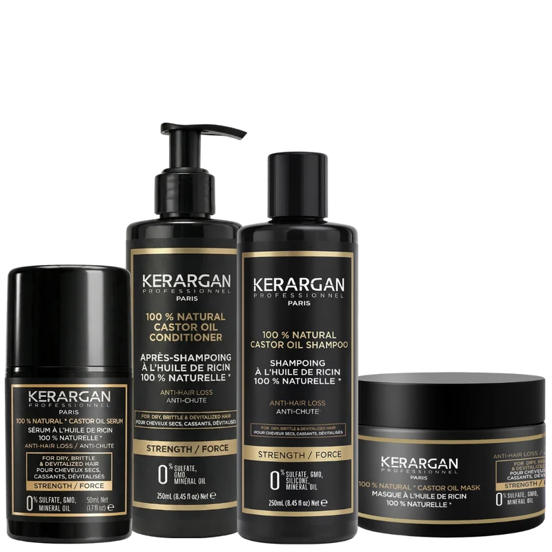 Ensemble ricin 4 pièces – Shampoing au sérum, stop chute