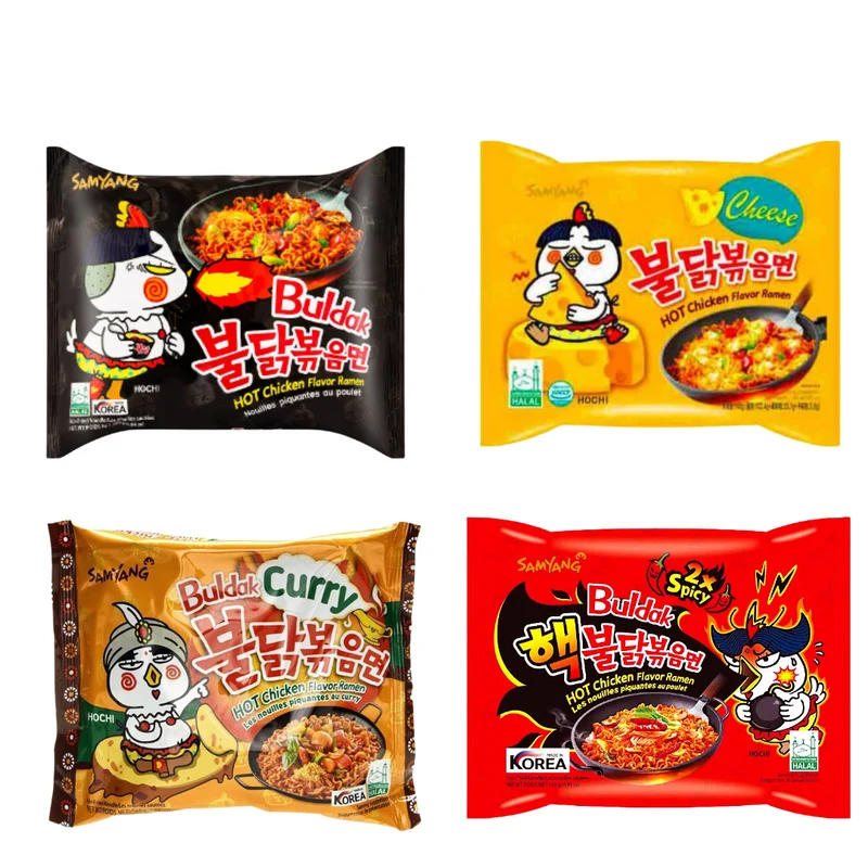 BULDAK RAMENS AU POULET TRÈS ÉPICÉ- SAVEUR ÉPICÉ- SAVEUR POULET FROMAGE EPICÉ - SAVEUR CURRY POULET EPICÉ SAMYANG 140 g