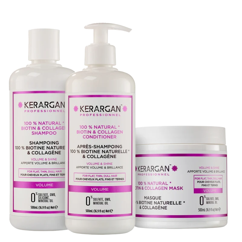 Trio shampoing, après-shampoing et masque à la biotine et au collagène - 1500ml