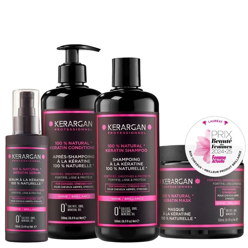 Ensemble shampoing, après-shampoing, masque et sérum à la kératine - 1600ml