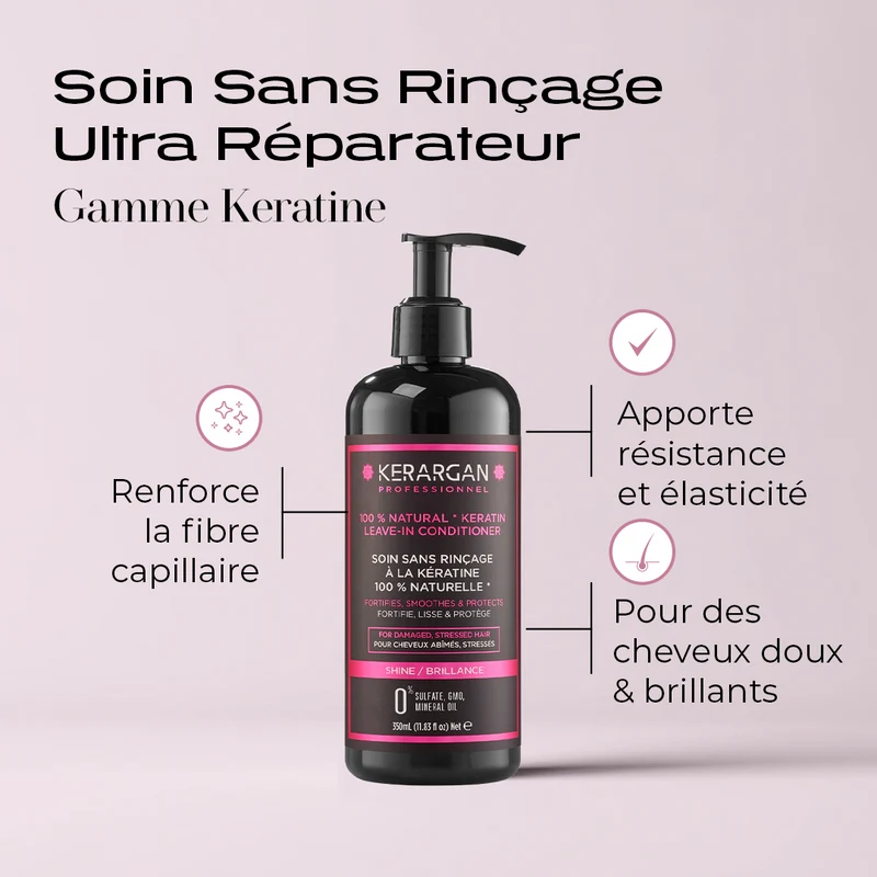 Soin Sans Rinçage à la Kératine 350ml - Anti-Frisottis Brillance