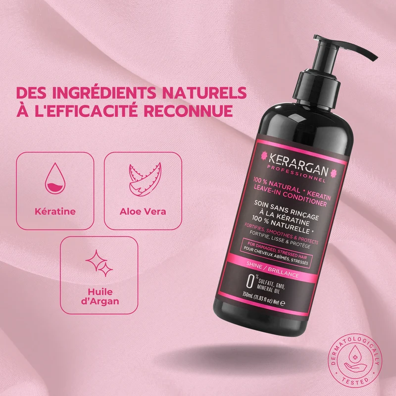 Soin Sans Rinçage à la Kératine 350ml - Anti-Frisottis Brillance