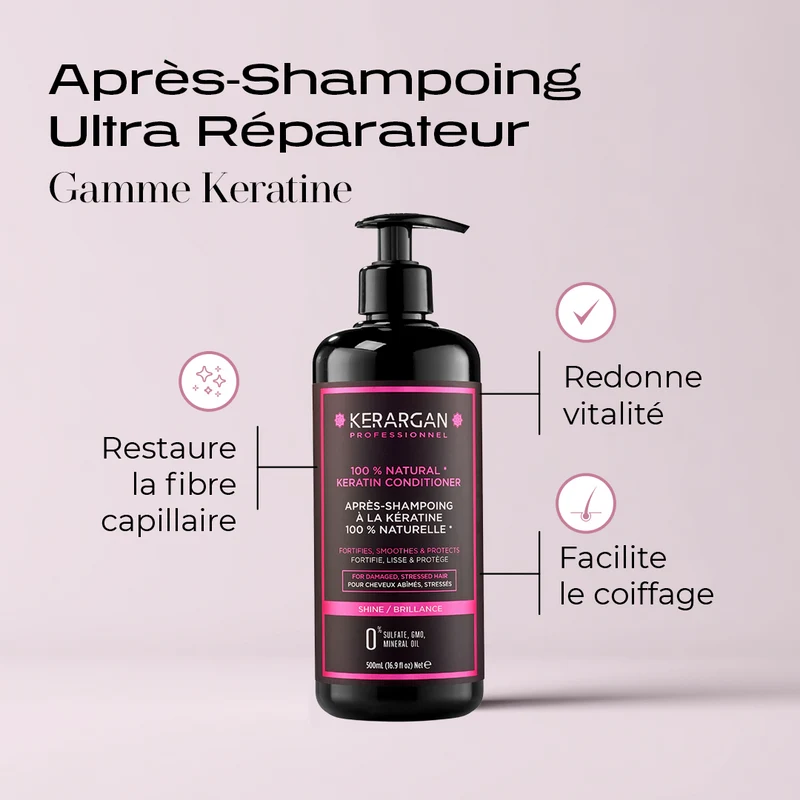 Après-Shampoing à la Kératine Ultra Réparateur 500ml - Démêlant
