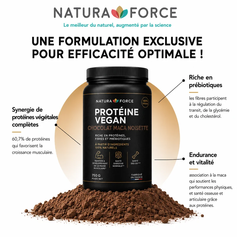 Protéine vegan chocolat maca noisette