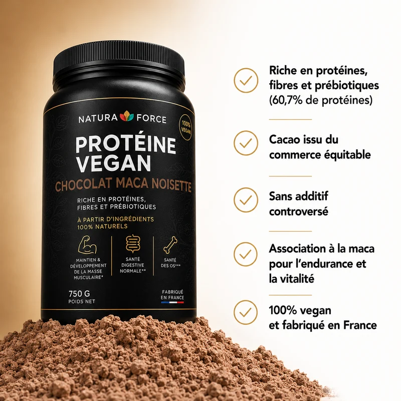 Protéine vegan chocolat maca noisette