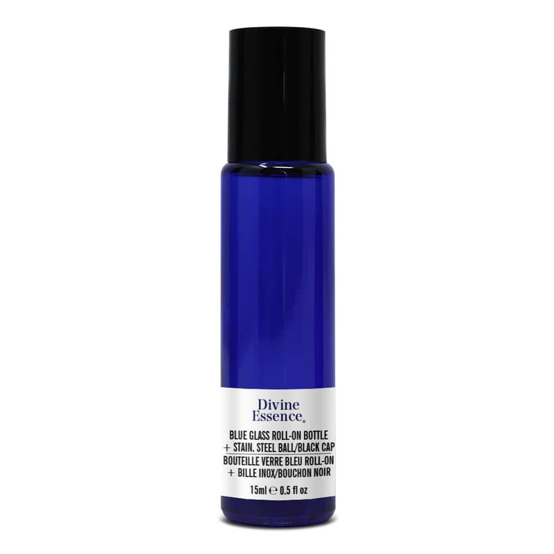 Blue Glass Roll-on Bottle 15 ml + Stainless Steel Ball/Black Cap