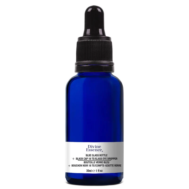 Blue Glass Bottle 30ml + Black Cap 18 TE/Glass eye dropper