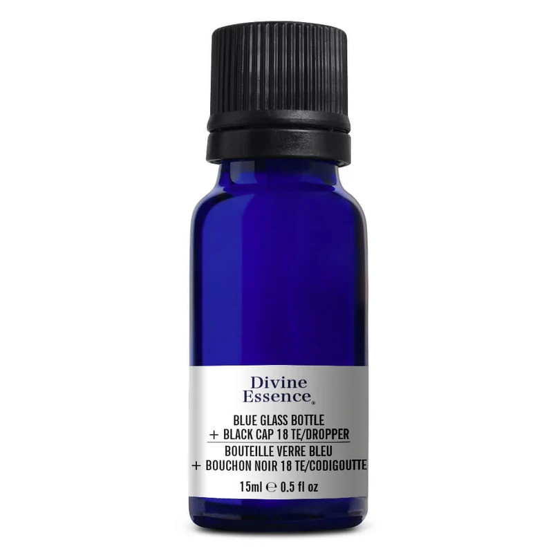 Blue Glass Bottle 15 ml + Black Cap 18 TE/Dropper