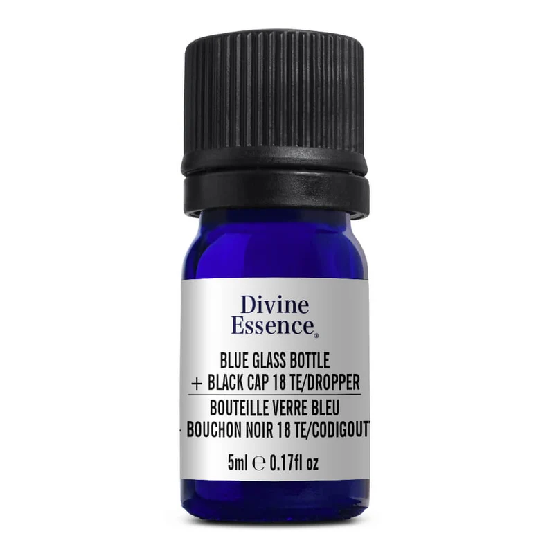 Blue Glass Bottle 5 ml + Black Cap 18TE/Dropper