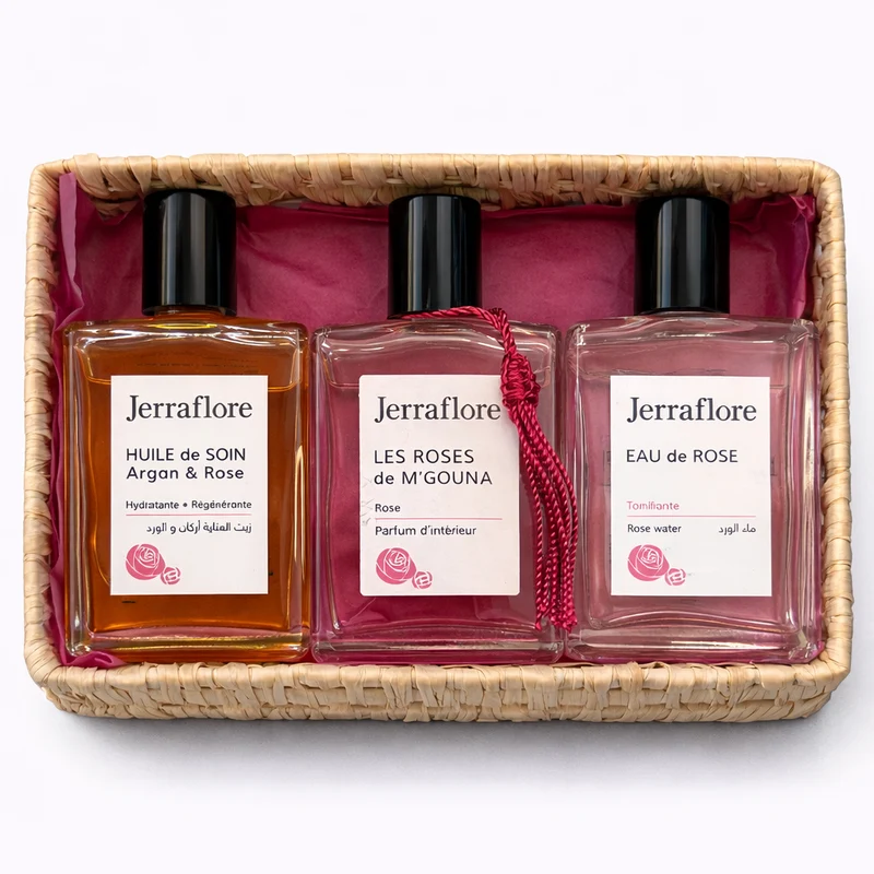 Trio Douceur Rose Pannier en Raphia
