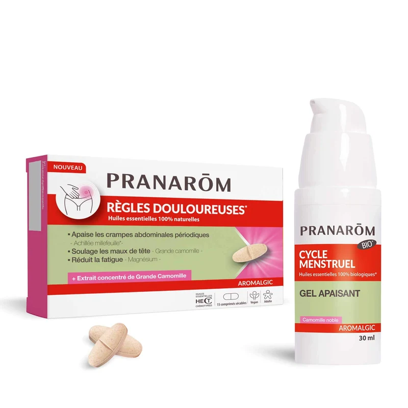 Duo pack comprimés et gel apaisant pour règles douloureuses