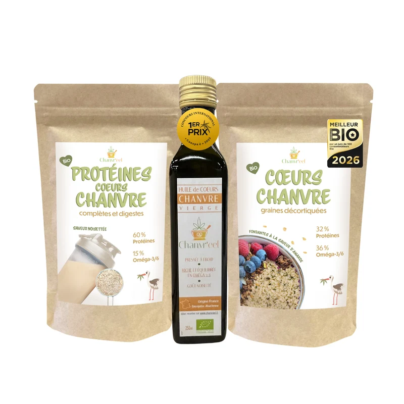 Pack Essentiel | Graines + Protéines + Huile de Chanvre Bio | 🥇 Primé