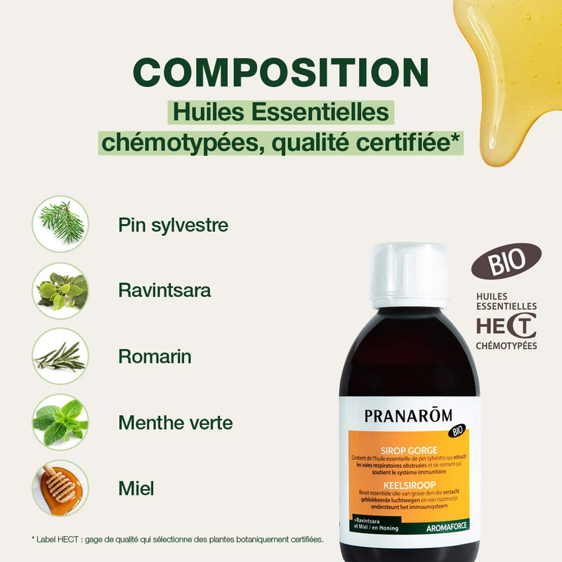 Sirop gorge BIO au miel et Ravintsara - Bio