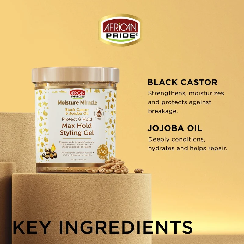 AFRICAN PRIDE MOISTURE MIRACLE ≡ Max Hold Styling Black Castor & Jojoba Oil