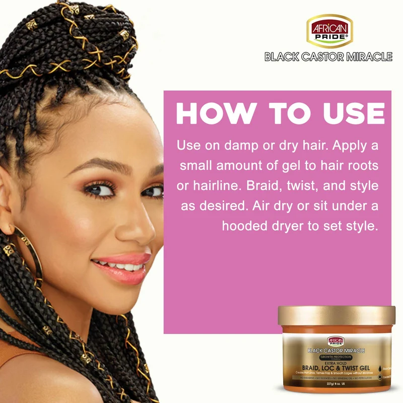 AFRICAN PRIDE BLACK CASTOR MIRACLE ≡ Braid, Loc & Twist Gel