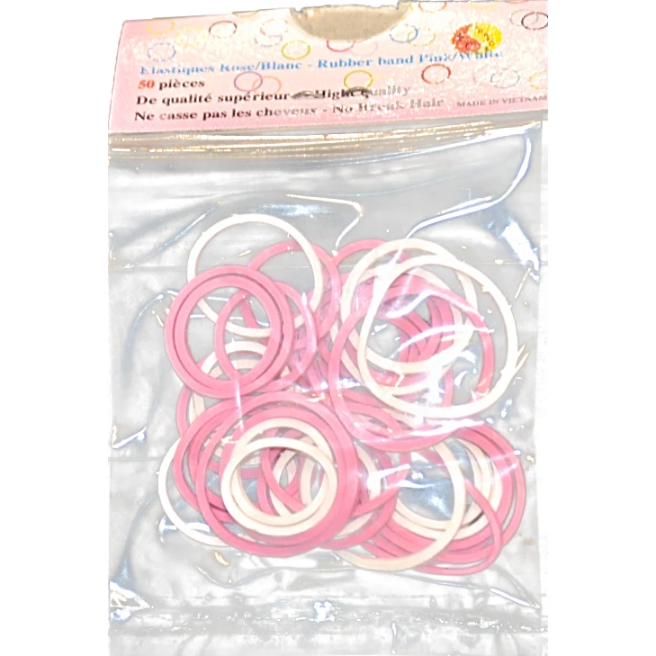 ACCESSOIRES ≡ Elastique Rose/Blanc "50 pcs"
