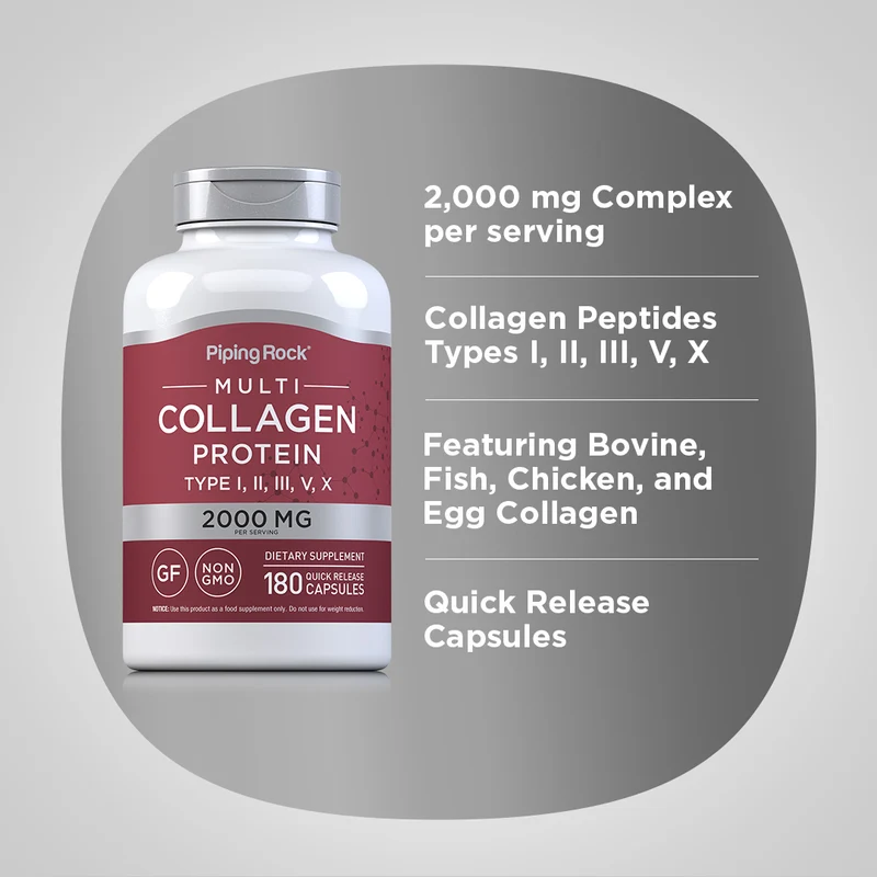 Multi Collagen Protein (Types I, II, III, V, X), 2000 mg (per serving), 180 Quick Release Capsules, 2 Bottles